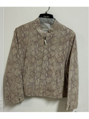 Terry Lewis Leather Jacket 1X Womens Classic Luxuries Snakeskin Print Zip Moto.